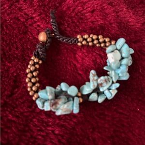 Turquoise Beaded Bracelet with Gold Accents - Women's Jewelry